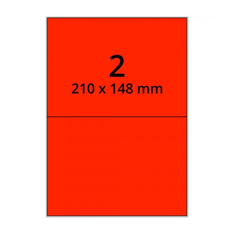 100 planches étiquettes A4 papier ROUGE FLUO - 210 x 148mm