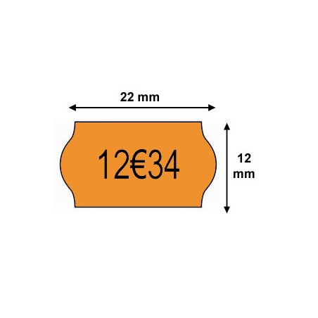 2 Etiquettes prix 22 x 12 Orange Fluo - Boite de 42 rouleaux